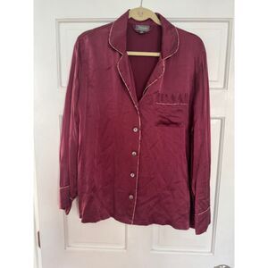 Julianna Rae Paradise Found 100%Silk Button down blouse/Pajama top, Maroon, XL
